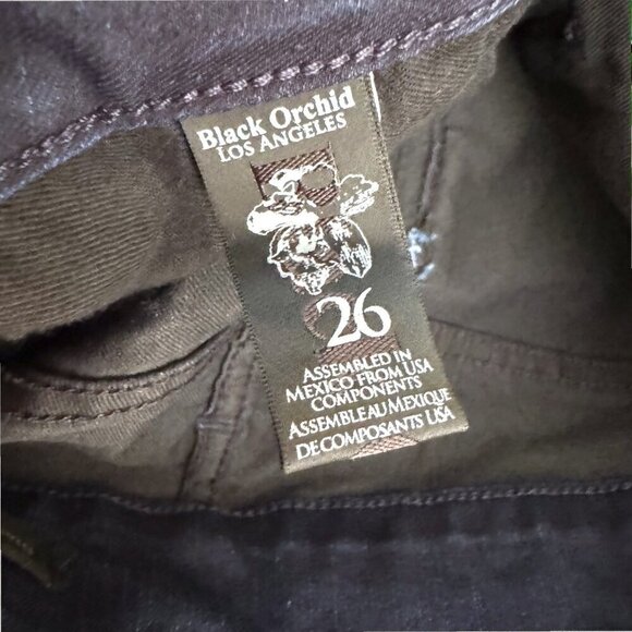 BLACK ORCHID Stretch Dark Wash Denim Velvet Patchwork Leg Detail Skinny Jeans 26 - Picture 14 of 14